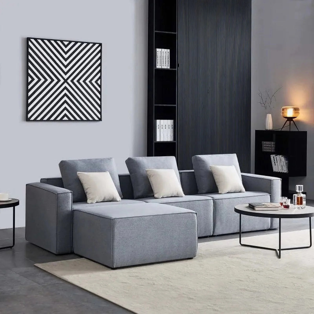 L-Shape Linen Sectional Sofa with Ottoman B731