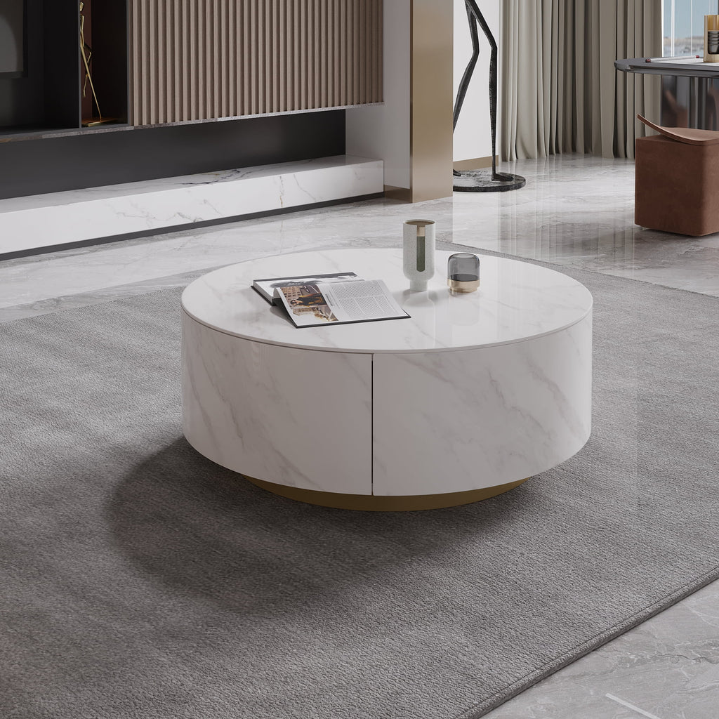 White Round Coffee Table with Two Drawers S24585