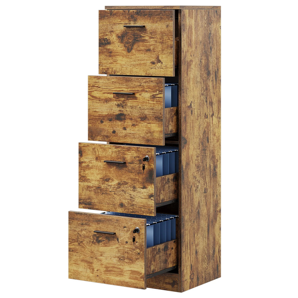 4 Drawer White Wood File Cabinet with Lock J9499