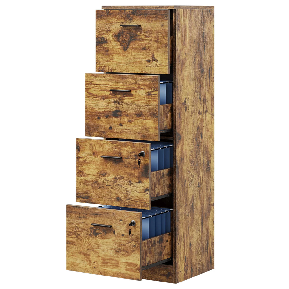 4 Drawer White Wood File Cabinet with Lock J9499