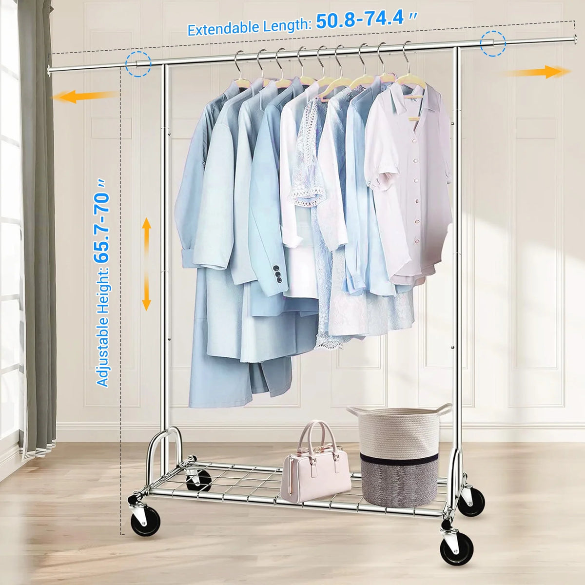 Heavy Duty Metal Clothes Rack with Wheels & Shelves B2765