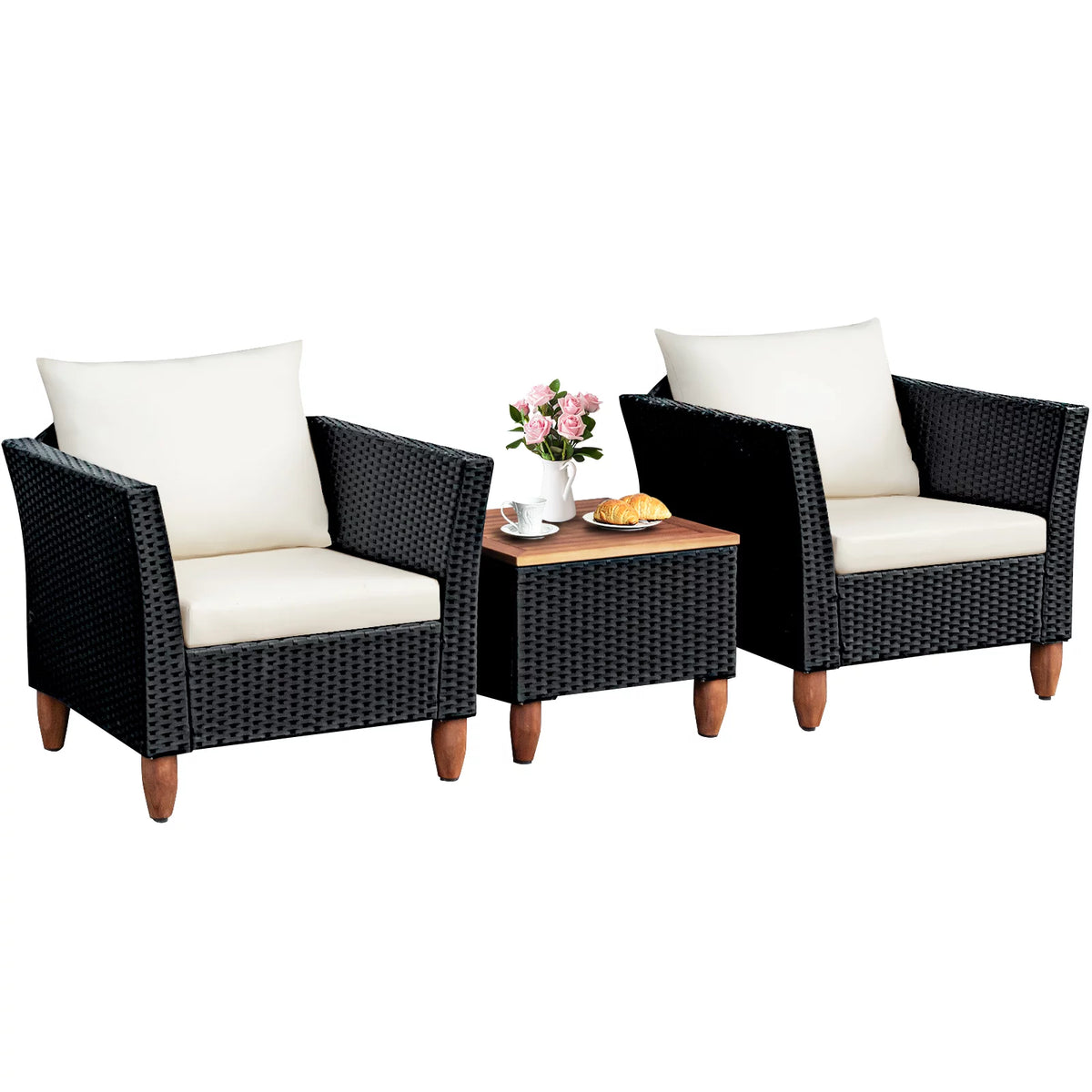 3-Piece Wicker Patio Furniture Set with Cushions & Coffee Table L4038