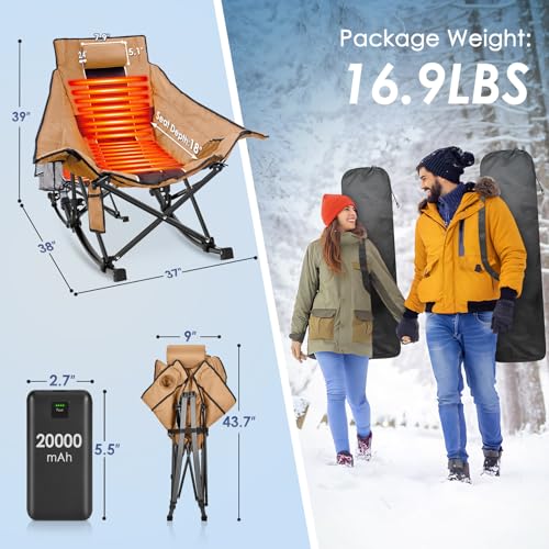 XL Oversized Heated Rocking Camping Chair with 3 Heat Levels G27988